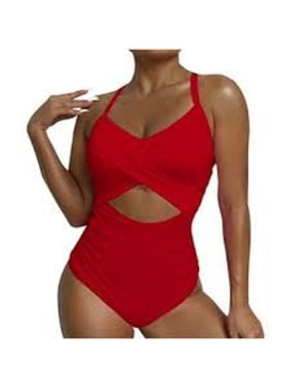 Women's Back-tie Knot Belly Control Swimsuit Size L Red